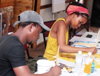 Artists taking part in a Poetavango creative workshop