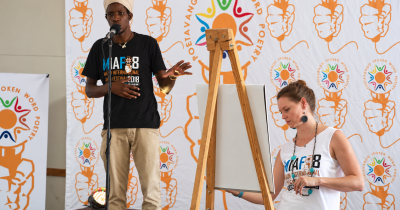 Performers on stage at the Maun International Arts Festival